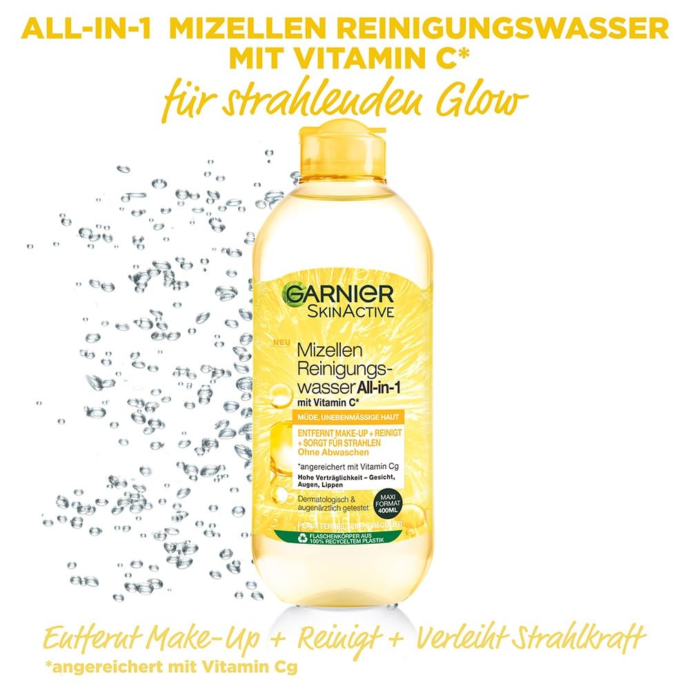 Vorteile des Garnier SkinActive Mizellen Reinigungswasser All-in-1 mit Vitamin C Produktbild